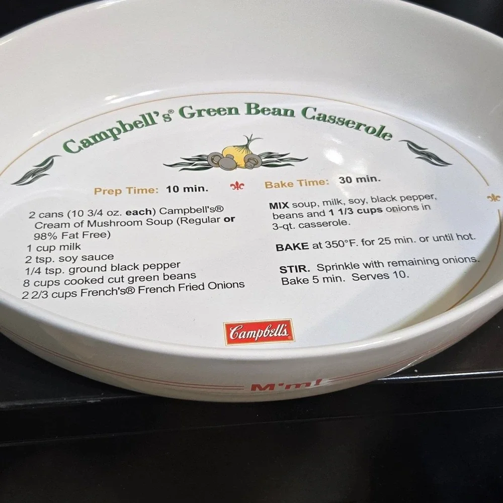 Campbells Green Bean Casserole Baking Dish 2006 Oval Recipe Baker Large 16x11